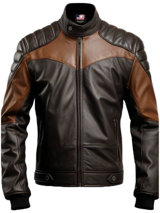 Men Black Brown Biker Stylish Leather Jacket