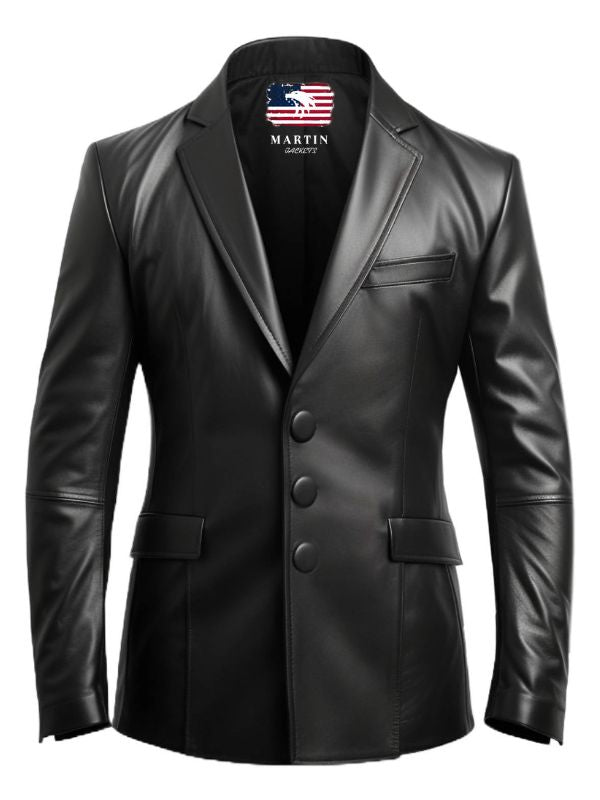 Men Black Leather Blazer - Leather Blazer for Men