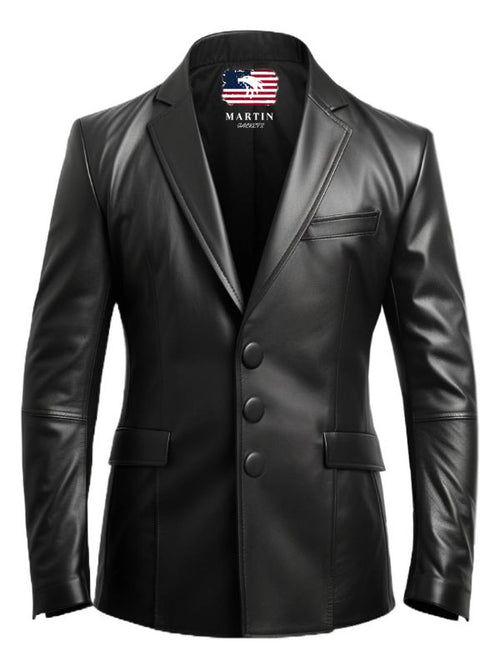 Men Black Leather Blazer - Leather Blazer for Men