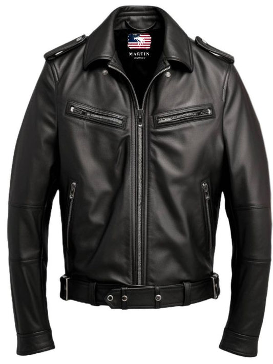 Men Black Leather Jacket - Biker Black Jacket