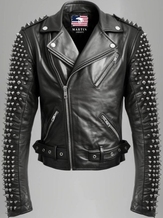Men Black Studded Biker Stylish Leather Jacket - Biker Leather Jacket