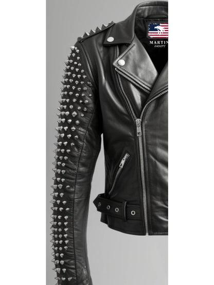 Men Black Studded Biker Stylish Leather Jacket - Biker Leather Jacket