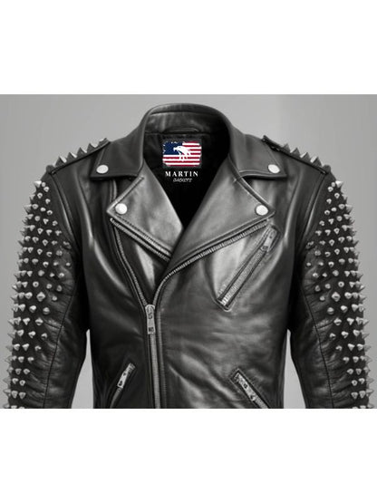 Men Black Studded Biker Stylish Leather Jacket - Biker Leather Jacket