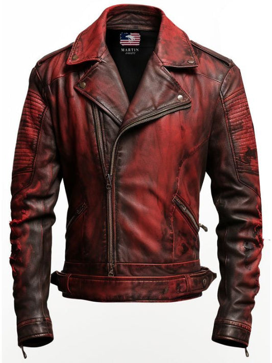 Men Bloody Red Leather Jacket for Halloween