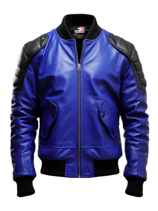 Blue Leather Jacket - Men Blue Faux Leather Jacket