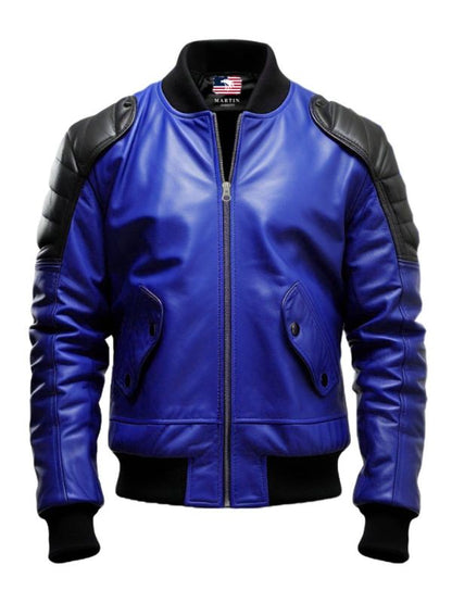 Blue Leather Jacket - Men Blue Faux Leather Jacket