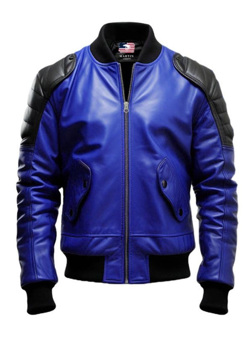 Blue Leather Jacket - Men Blue Faux Leather Jacket