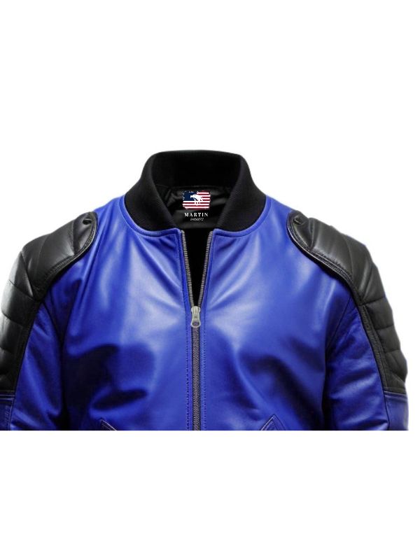 Blue Leather Jacket - Men Blue Faux Leather Jacket