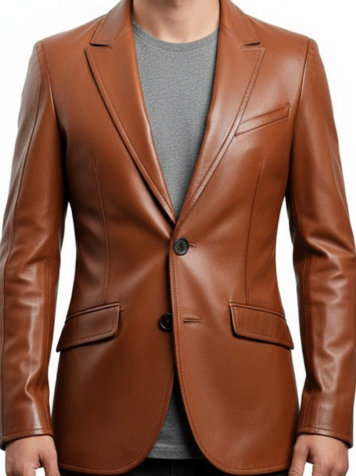 Men Brown Leather Blazer - Leather Blazer for Men