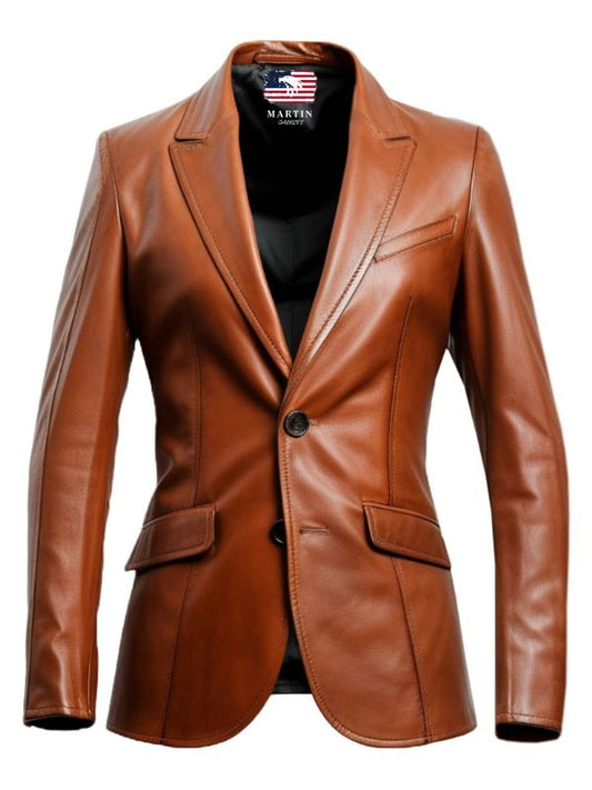 Men Brown Leather Blazer - Leather Blazer for Men