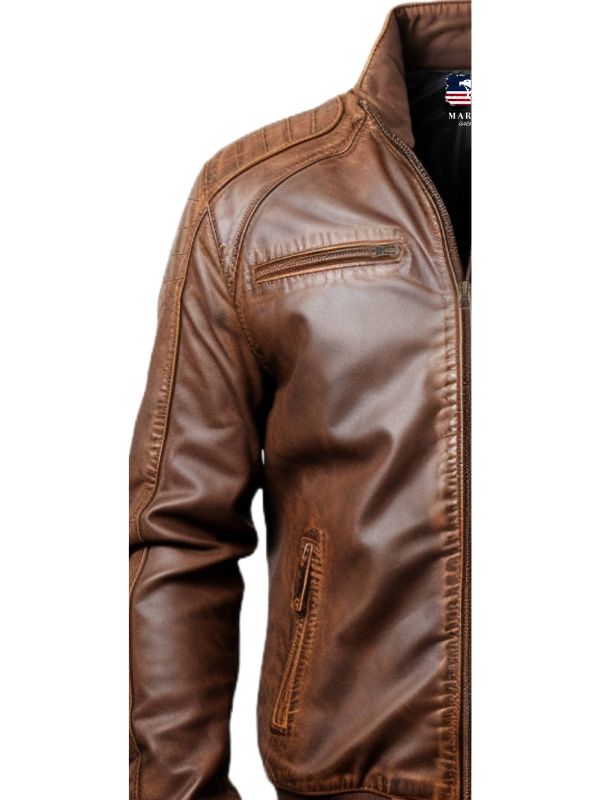 Men Brown Leather Bomber Jacket - Jordan Brown Leather Jacket