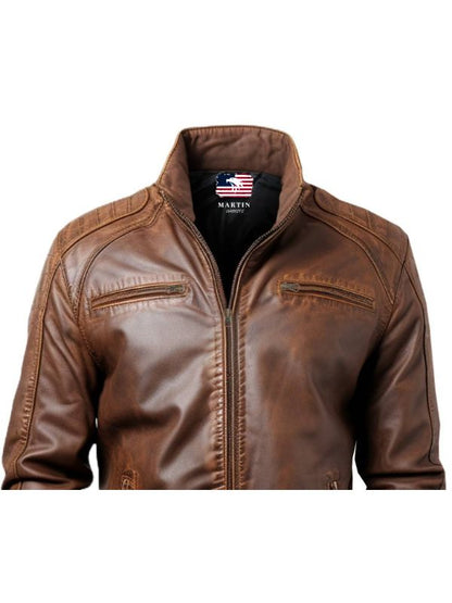 Men Brown Leather Bomber Jacket - Jordan Brown Leather Jacket