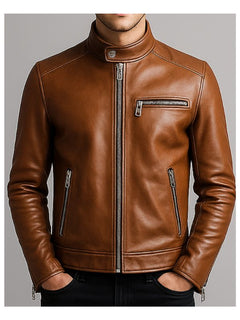 Men's Brown Leather Bomber Jacket