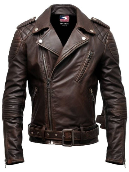 Men Dark Brown Biker Leather Jacket - Men's Brown Leather Jacket