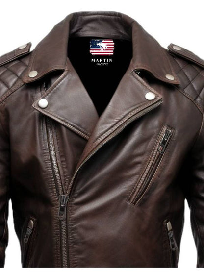 Men Dark Brown Biker Leather Jacket - Men's Brown Leather Jacket