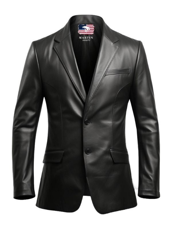 Men Designer Black Leather Blazer