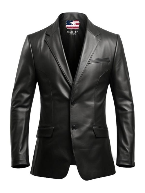 Men Designer Black Leather Blazer