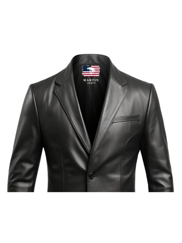 Men Designer Black Leather Blazer