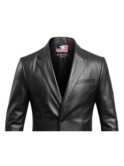 Men Designer Black Leather Blazer