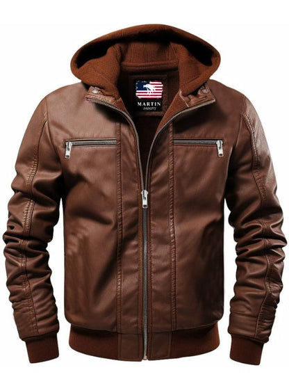 Men Ethan Brown Hooded Designer Leather Jacket