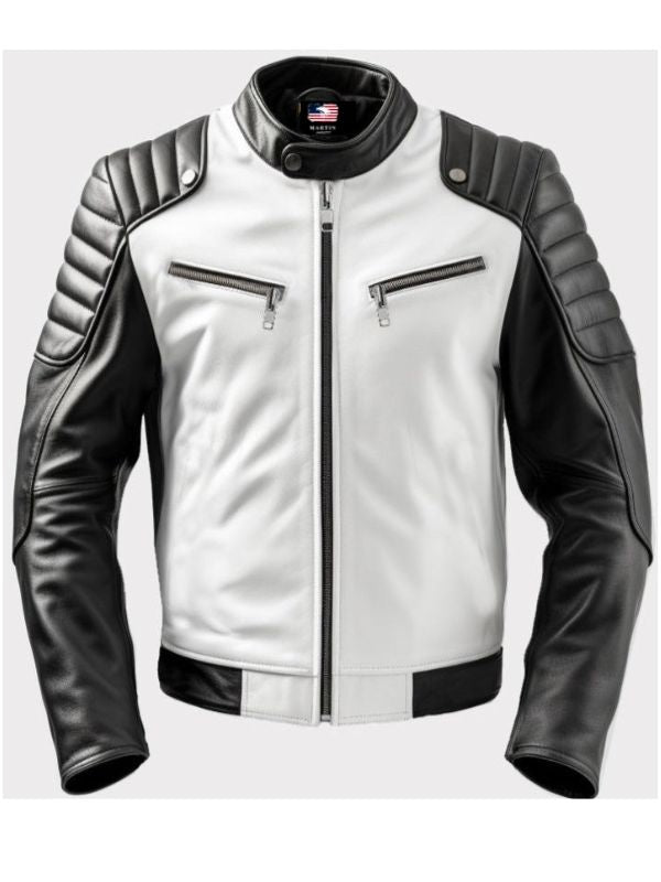 Men Harlay Sportage Black & White Faux Leather Jacket