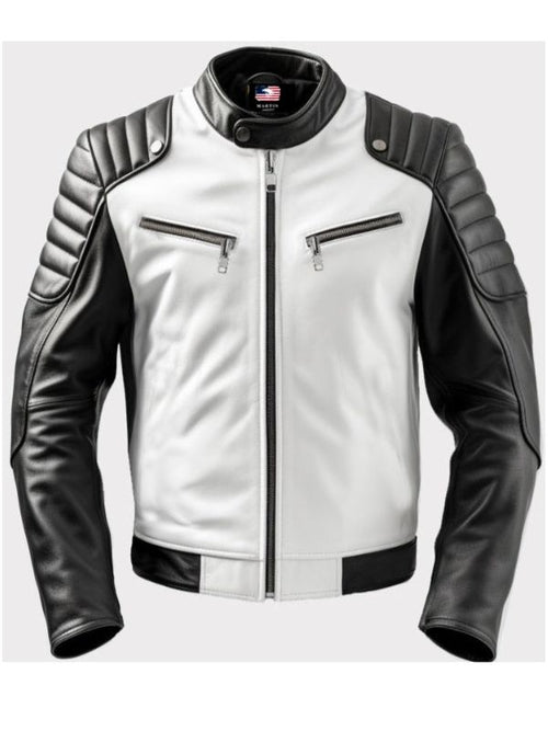 Men Harlay Sportage Black & White Faux Leather Jacket