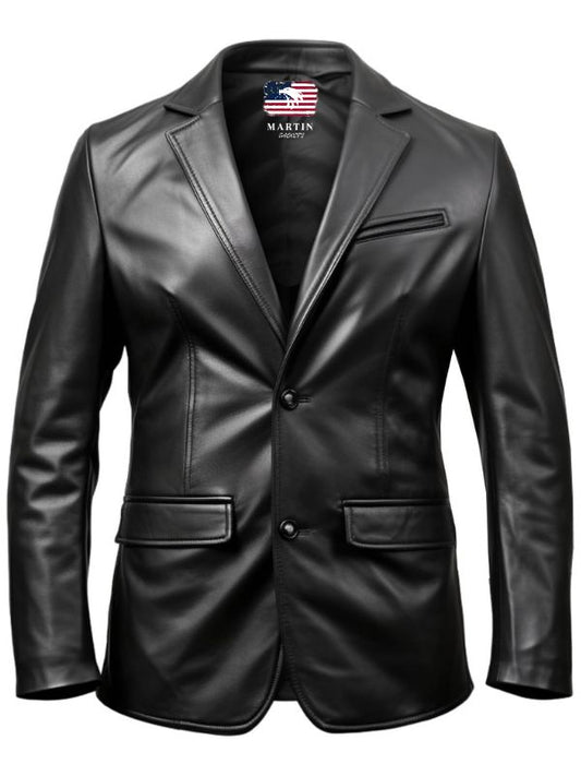 Men Leather Coat Button Style