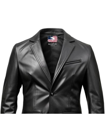 Men Leather Coat Button Style