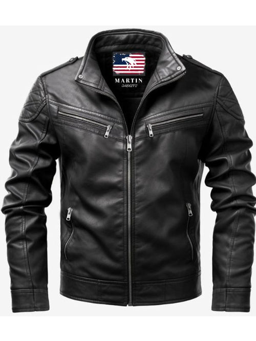 Men Oliver Black Moto Biker Leather Jacket