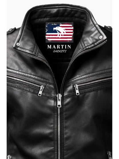 Men Oliver Black Moto Biker Leather Jacket