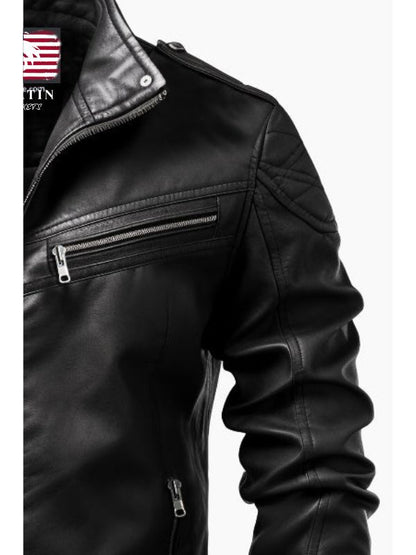 Men Oliver Black Moto Biker Leather Jacket
