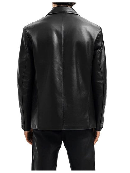 Men Premium Black Flap Pockets Leather Blazer