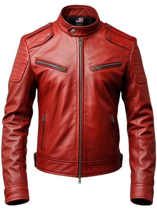 Men Red Leather Jacket - Red Jacket
