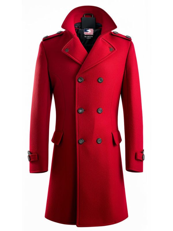 Men Red Wool Stylish Long Coat