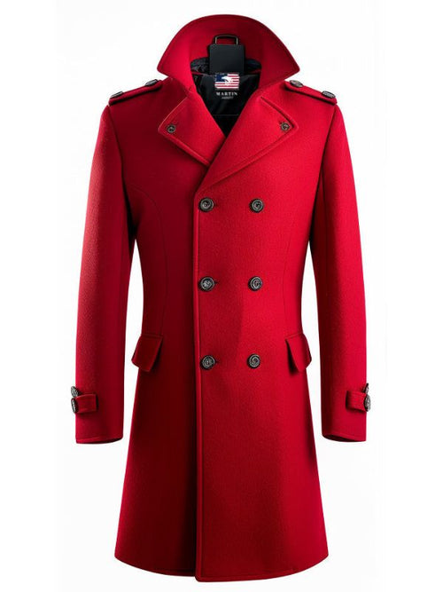 Men Red Wool Stylish Long Coat