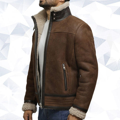Men’s Brown Genuine Shearling Sheepskin Leather Jacket Vintage