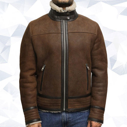 Men’s Brown Genuine Shearling Sheepskin Leather Jacket Vintage