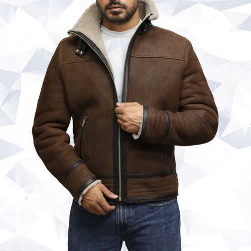 Men’s Brown Genuine Shearling Sheepskin Leather Jacket Vintage