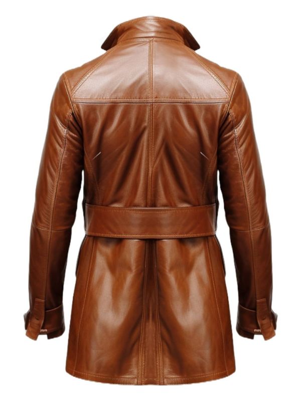 Men Vintage Big Pockets Tan Brown Leather Coat - Leather Long Coat