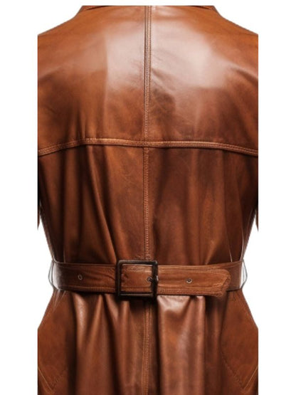 Men Vintage Brown Leather Coat- Long Leather Coat