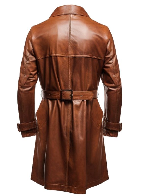 Men Vintage Brown Leather Coat- Long Leather Coat