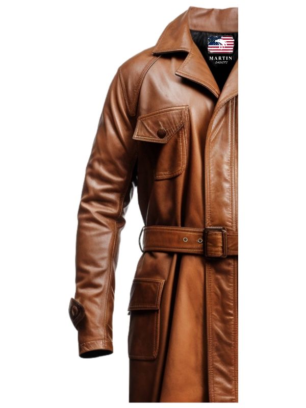 Men Vintage Brown Long Coat - Distressed Leather Brown Coat