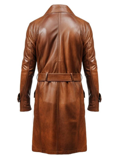 Men Vintage Brown Long Coat - Distressed Leather Brown Coat