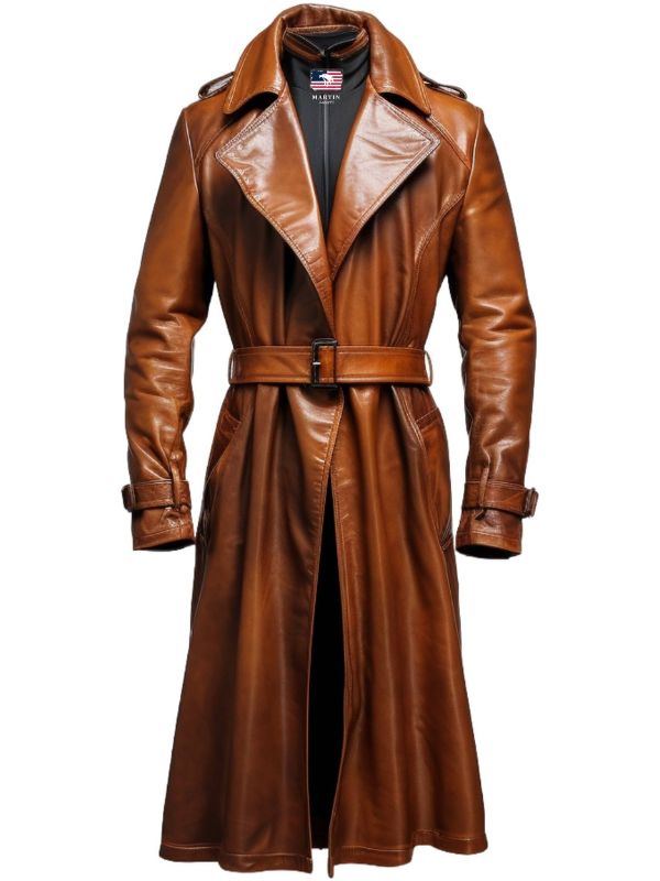Men Vintage Brown Long Leather Coat - Detective Style Coat