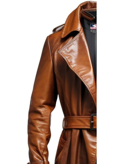 Men Vintage Brown Long Leather Coat - Detective Style Coat