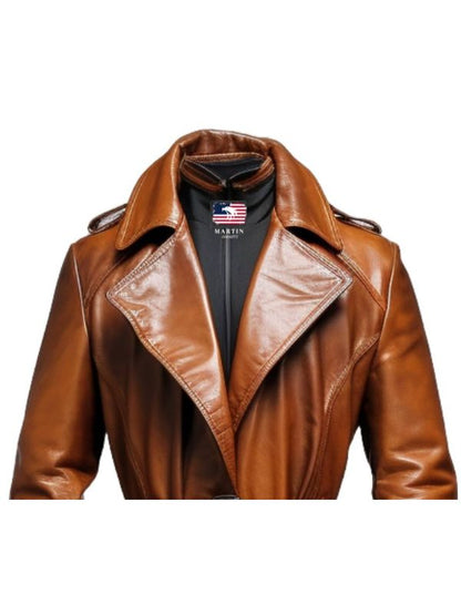 Men Vintage Brown Long Leather Coat - Detective Style Coat