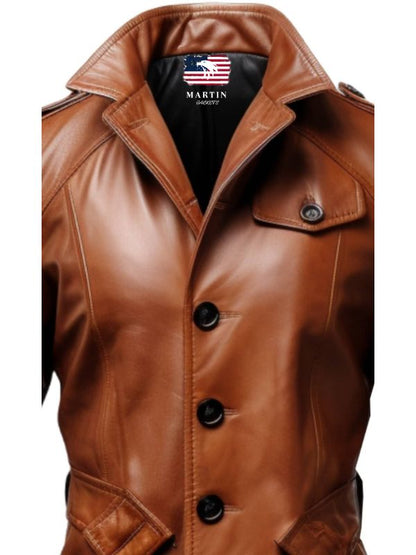 Men Vintage Tan Brown Leather Coat - Leather Long Coat