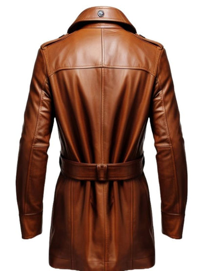 Men Vintage Tan Brown Leather Coat - Leather Long Coat