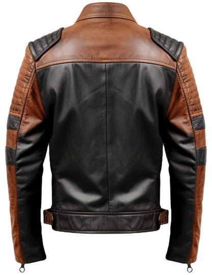 Men Brown Black Leather Jacket - Mens Brown Leather Biker Jacket