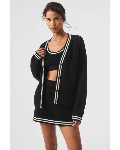 The Flip Off 2025 Christina Hall Black & White Stripe Trim Cardigan